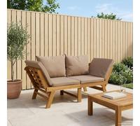 Banc de jardin 3 en 1 avec coussin en bois d'acacia massif naturel | Panneaux latéraux rabattables, coussins d'assise et de dossier rembourrés, tissus en polyester résistants aux intempéries