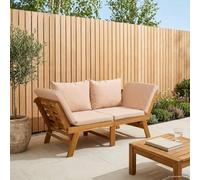 Banc de jardin 3 en 1 avec coussin en bois d'acacia massif naturel | Panneaux latéraux rabattables, coussin en polyester, aspect bois rustique, polyvalent