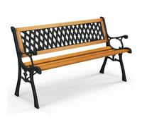 Helloshop26 Banc de Jardin 3 Places 126 x 52 x 74 cm en Fonte laquée et Bois Naturel, Style Simple et Robuste, Usage extérieur 20_0010540