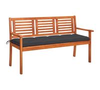 Banc de jardin 3 places avec coussin 150 cm en bois massif d'eucalyptus | Surface lavable avec un chiffon humide, coussin avec bandes de fixation, 110 kg par siège