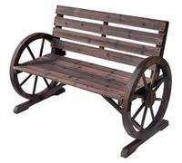 Outsunny Banc de Jardin Banc 3 Places en Bois Style Rustique Chic accoudoirs Roues Charette Bois Sapin traité carbonisation