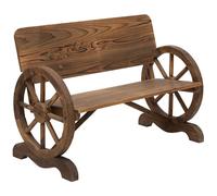 Banc de jardin 3 places style rustique chic accoudoirs roues de charette bois sapin traité carbonisation G