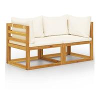 Banc de jardin 70 x 70 x 60 cm meuble de patio d exterieur terrasse a 2 places avec coussins blanc creme