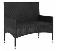 Banc De Jardin À 2 Places Avec Coussins Noir Résine Tressée