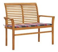 Banc de jardin avec coussin à carreaux rouge 112 cm Teck massif Rouge G