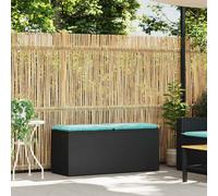 vidaXL Banc de jardin moderne en polyrotin - 110 x 40 x 44 cm - Gris avec coussin bleu marine - Résistant et confortable - Idéal pour jardin, terrasse et salon