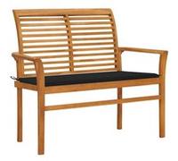 Banc de jardin avec coussin noir 112 cm Bois de teck massif Noir G