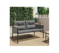 Banc de jardin avec coussins 116 cm noir acier, banc, banc de parc, siège d'extérieur, banc d'extérieur, banc de 4009303