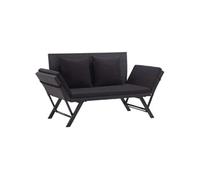 Banc de jardin avec coussins 176 cm Noir Résine tressée