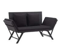 Banc de jardin avec coussins 176 cm Noir Résine tressée Noir G