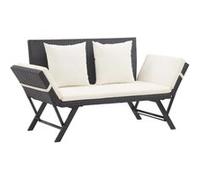 Banc de jardin en résine tressée noir avec coussins - VIDAXL