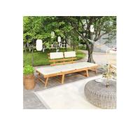 Banc de jardin 2-en-1 avec coussins - VIDAXL - Bois massif d'acacia - 2 personnes - Beige