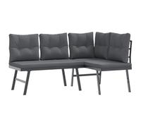Banc de jardin avec coussins 2 pièces, acier revêtu par poudre noire | Dossier incurvé, housse lavable, résistant à la corrosion, usage extérieur, capacité 110 kg