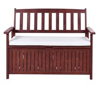 Banc de Jardin avec Rangement 120 cm en Bois d'Acacia Acajou Coussin Blanc