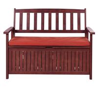 Banc de Jardin avec Rangement 120 cm en Bois d'Acacia Acajou Coussin Rouge