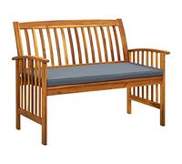 Banc de jardin, banc de parc, banc de jardin, banc en bois, banc de parking, balcon avec dossier et accoudoir, convient pour l'intérieur et l'extérieur, avec coussin 119 cm en bois massif d'acacia