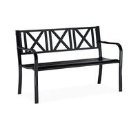 Banc de jardin banc extérieur balcon terrasse en acier noir métal 2 places noir