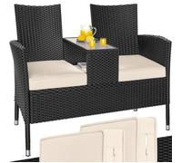 Banc de Jardin en polyrotin 2 Places avec Coussins Table intégrée 143x64x87 cm Salon de Jardin extérieur Noir