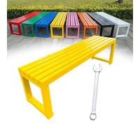 Banc de jardin d'extérieur en métal résistant aux intempéries 2 ou 3 places sans dossier, disponible en blanc, noir, jaune, tailles : 100 cm, 120 cm, 150 cm, 180 cm.