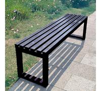 Banc de jardin d'extérieur pour 2 à 3 personnes, dossier nu, cadre en métal toutes saisons, siège à lattes, parfait pour parc, pelouse, terrasse et cour (noir, 100 cm)