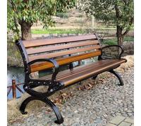 Banc de jardin d'extérieur résistant aux intempéries avec dossier - Alliage de zinc imitation grain de bois résistant à la peau de noyer couleur noyer parfait pour le soleil et la pluie