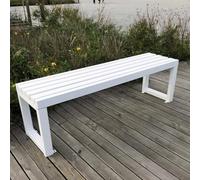 Banc de jardin élégant en métal avec dossier - 120 cm - Meuble de patio blanc pour cour, balcon et bord de piscine - Banc de bienvenue parfait pour jardin et porche