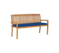 Banc de jardin empilable et coussin 159 cm, Bois de teck massif.