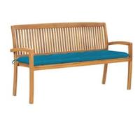 Banc de jardin empilable et coussin vidaXL , 159 cm, Bois de teck massif. Bleu G