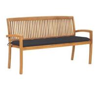 Banc de jardin empilable et coussin vidaXL, 159 cm, Bois de teck massif Multicolore G