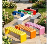 Banc de Jardin en Acier Galvanisé, Solide Banquette d'Extérieur 2-4 Places Capacité 500 kg, Banc Résistant aux Intempéries pour Terrasse Balcon Parc Pergola, 100/120/150/180 cm(Blanc,59.1in/150cm)