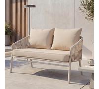 Mendler Banc de Jardin en Aluminium HWC-P90, canapé de Jardin Banc d'extérieur, tressage en Corde Tissu/Textile (180 g/m²) - crème