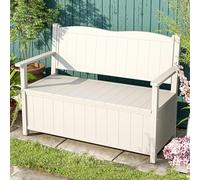 Banc de jardin en bois avec accoudoirs et dossier, rangement et support renforcé pour l'extérieur