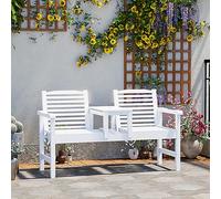 Banc de Jardin en Bois, Bans D’Extérieur pour 2 Personnes avec Dossier and Table Couche avec Trou pour Parasol Convient pour Porche Terrasse Jardin Pelouse Balcon et Bord de Piscine(White)