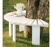 Banc de jardin en bois demi-rond incurvé avec cadre en bois massif, parfait pour terrasse, cour, véranda, bord de piscine et pelouse (rond blanc)