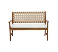Banc de jardin en bois massif 2 places avec coussin blanc et sangles L114 cm SANTANA