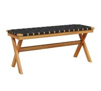 Banc de jardin en bois massif d'acacia avec assise en ruban, 100 cm | Fibre oléfine résistante aux rayons solaires, finition huilée, capacité 110 kg, pour extérieur