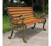 Banc de jardin en bois résistant aux intempéries avec dossier et accoudoirs, cadre en fonte rustique pour patio, jardin, pelouse, terrasse, bord de piscine