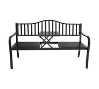 Banc de jardin en métal avec table intégrée - 150 x 56 cm - Banc 2 en 1 noir revêtu par pulvérisation - Banc de parc avec table pliante pour jardin, balcon, terrasse - Charge maximale : 450 kg