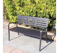 Banc de jardin en métal bleu résistant aux intempéries - Cadre en alliage d'aluminium pour porche, pelouse, balcon et arrière-cour - Banc de parc taille unique