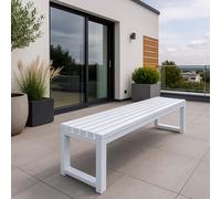 Banc de jardin en métal résistant aux intempéries, dossier nu, pour 2 à 4 personnes, mobilier d'extérieur durable pour balcon et cour, disponible en 100/120/150/180 cm (blanc, 100 cm)