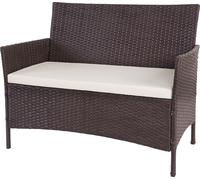 Banc de jardin Halden en polyrotin, banquette marron chiné, coussin crème