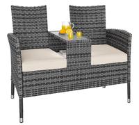 Banc de Jardin en polyrotin 2 Places avec Coussins Table intégrée 145 x 58 x 87 cm Salon de Jardin extérieur Gris