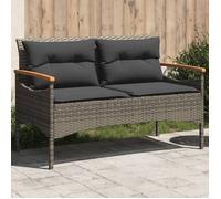 Banc de jardin en résine tressée - vidaXL - 116x62,5x74 cm - Gris - Coussins inclus - Housse amovible et lavable