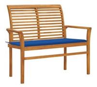 Bois de Teck Massif Banc de Jardin et Coussin Bleu Royal 112 cm Patio vidaXL