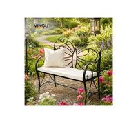 Banc de Jardin Extérieur 2 Places-VINGLI-Fer forgé Motif Papillon Noir avec Coussin