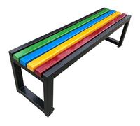 Banc de Jardin Exterieur Bois et Metal sans Dossier Couleur Arc-en-ciele | Tabouret Banc Exterieur et Maison 2-3 Places Confort avec Siège À Lattes, pour Balcon Jardin Terrasse Parc(Black,100x40x45cm)