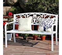 Banc de jardin extérieur en métal avec dossier, design antirouille, forte capacité de charge, coussinets antidérapants