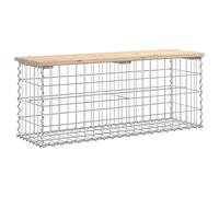 Banc de jardin gabion 103 x 31,5 x 42 cm bois pin acier zingué | Base de gabion à remplir avec des rochers, structure soudée robuste, assise en pin non traité, utilisation extérieure