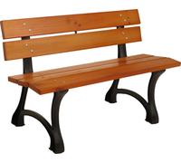 Banc de jardin HWC-O20, Banc de parc Banc en bois 2 places, fonte bois pin, 125cm ~ teck