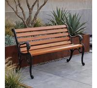 Banc de jardin HWC-O25, 2 places, fonte et bois de pin, 132 cm couleur teck
